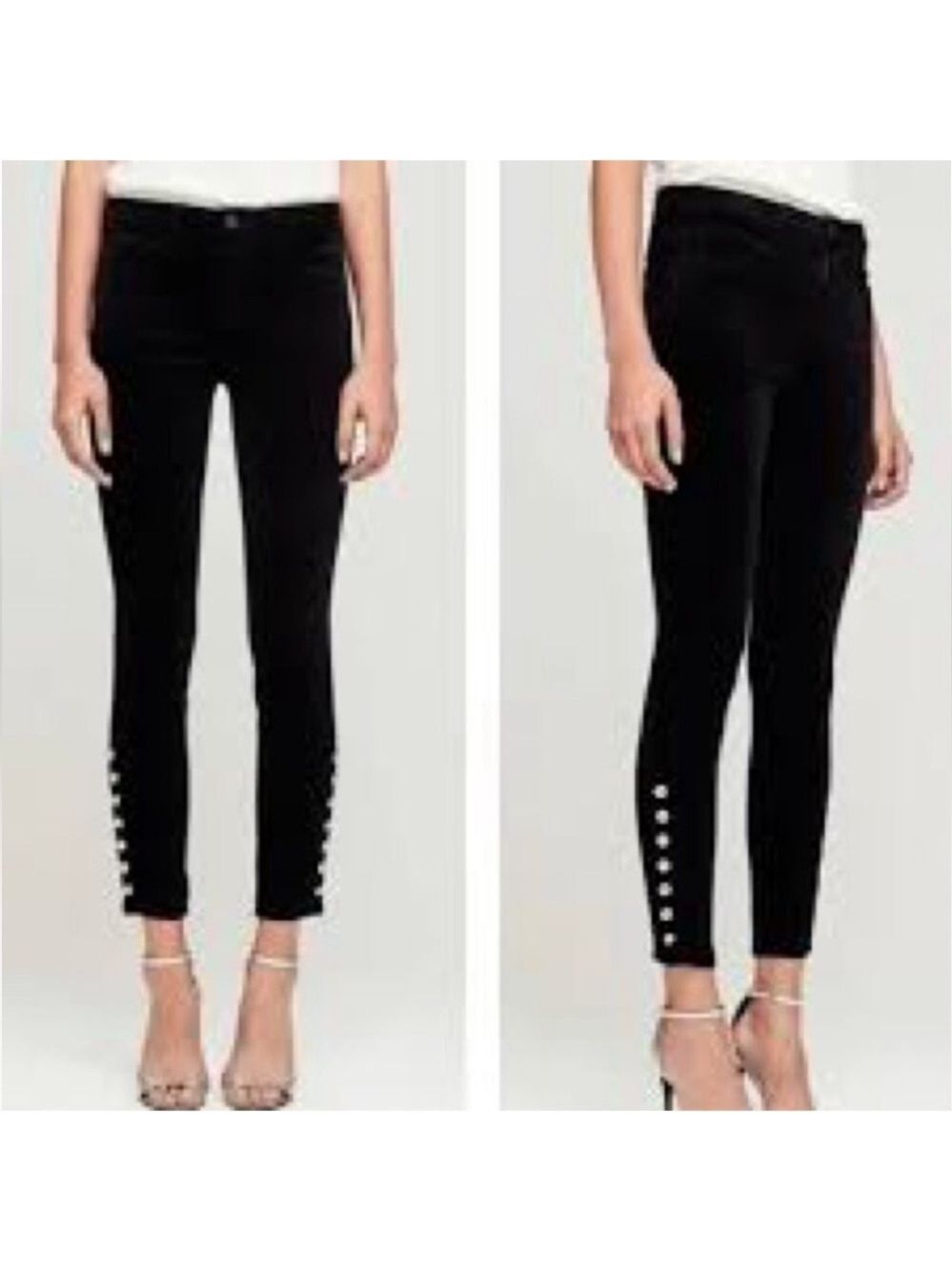 L'AGENCE Velvet Crop Pants High Waist Button Hem Black Size 27